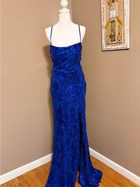 Elegant Royal Blue Sequin Evening Gown